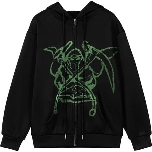 Winter Female Sweatshirt 2021 Womens Skeleton Printed Zipper Sports Hoodies Long Sleeve Top Coat Streetwear худи оверсайз