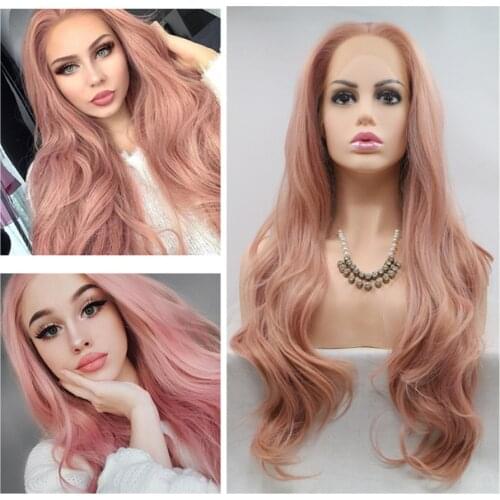 Zoyel Long Wave Pink Synthetic Hair Wigs Middle Part Natural Wavy Heat Resistant Wigs for Afro Women Cosplay Party Fashion Wigs