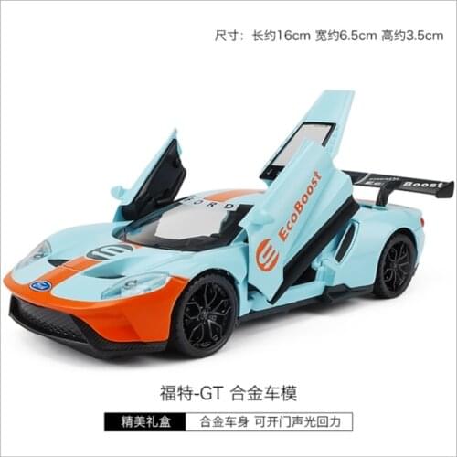 1: 32 Simulation Ford GT Sports Car Alloy Model Childrens Toy Racing Version Return Force Car Boy Model Gift Blue