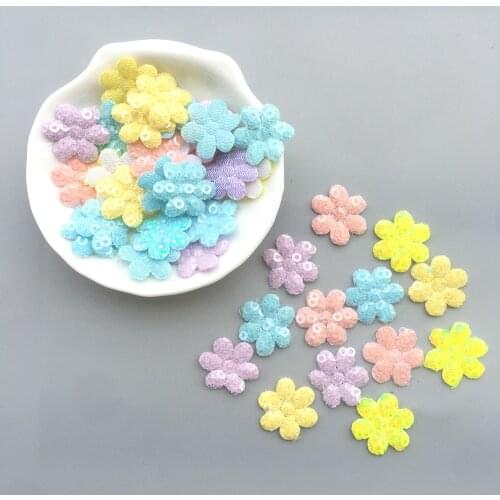 100Pcs Mix Cloth Fabric sequin Patches Spring Flower Appliques for Girl Clothes Craft Sewing Supplies DIY Clips Bow Card Making