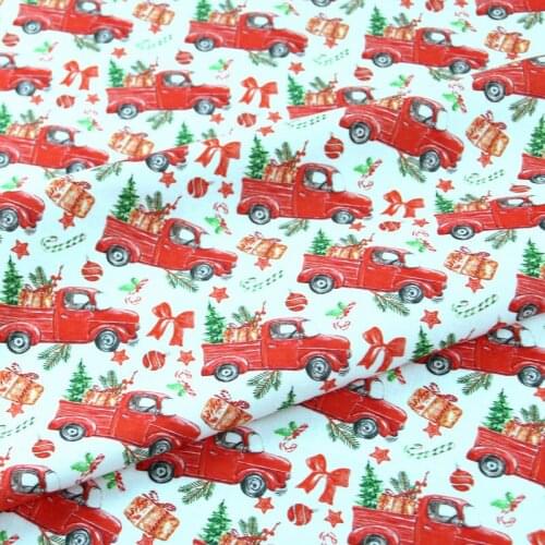 145CM Cartoon Red Christmas Trucks Cotton Fabric for Kids Christmas Decoration Patchwork Handmade Cloth DIY Needlework Material