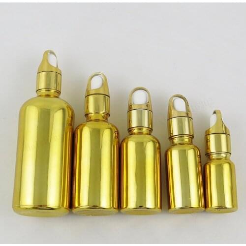 1oz 5/3oz Refillable Empty Gold Glass Essential Oil Bottle With Gold Aluminium Drop 5ml 10ml 20ml 30ml 50ml 100ml 200pcs