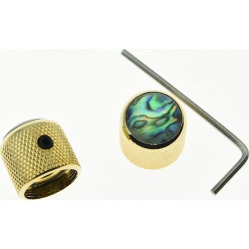 2x Set Screw Abalone Top Gold Guitar Dome Knobs for Tele Telecaster Bass Knob