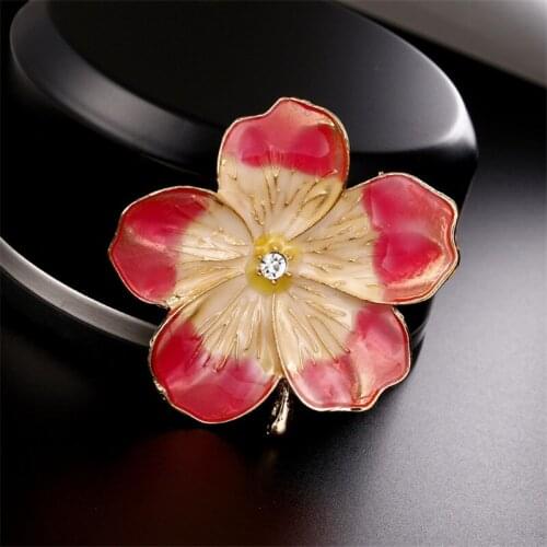 4 Style Red Enamel Pin Flower Brooches For Women Gift Rhinestones Crystal Wedding Brooch Pins Jewelry Clothing Badge Accessorise