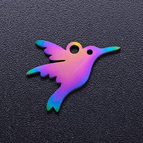 5pcs/lot 100% Stainless Steel 13x15 Hummingbird diy Charms With Rainbow Plated Wholesale Never Rust Dropshipping