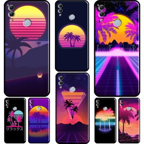 80s Retrowave Neon Palms Tree For Huawei Honor 7C 4C 6C 7A Pro 8 9 10 20 10X Lite 8A 9A 8S 7S 6X 9X 8X 10i Phone Case
