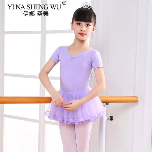 Girls Kid Ballet Leotard Dancewear Cotton Short Long Sleeves Ballet Dance Class Gymnastics Leotard Tutu Dress Ballerina Clothing