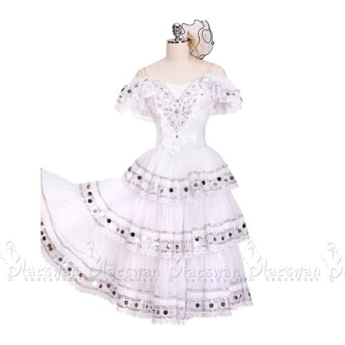 White Kitri Ballet Dress Gypsy Girl Laurencia Variation Ballet Tutu Coppelia Stage Costume Adults Paquita Ballet Costume BT729