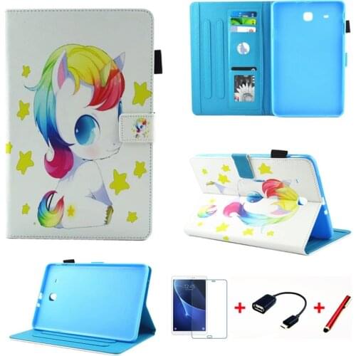 For Samsung GALAXY Tab E T560 T561 case Unicorn Flamingo PU Leather Flip Case for SM-T560N Smart Cover Tablet Sleep/Wake up+film