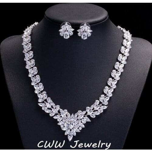 CWWZircons High Quality African Cubic Zirconia Wedding Jewelry Sets Long Crystal Bridal Necklace and Earring Set for Brides T117