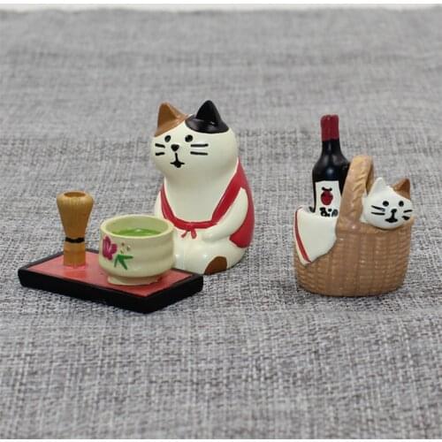 Decole Cat Basket Beer Tea Resin Watermelon Beer Miniature figurine Japan Zakka Home Decoration Scene craft toy Bonsai Ornaments
