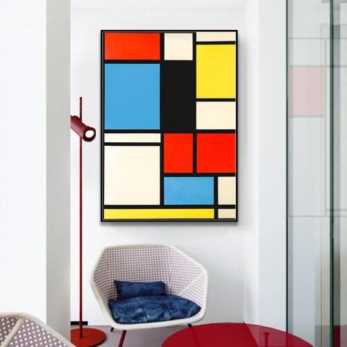 Home Decor Piet Cornelies Mondrian Classic Art Geometry Line Red Blue Yellow Composition Canvas Print Painting Poster Wall Decor