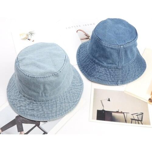 Denim Flat Top Collapsible Unisex Vintage FishermanS Hat Outdoor Shading Spring Summer Korean Version Basin Cap Fishing Hat