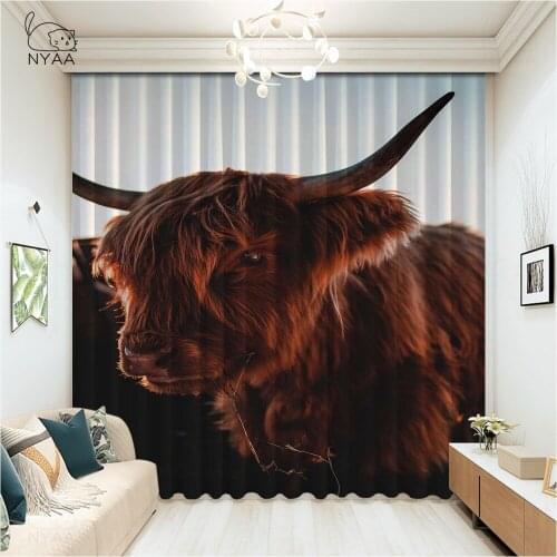 Highland Cow In Foggy Winter Landscape Baby Room Curtains French Window Living Room Curtain Cafe Curtains For Boys Micro Shading