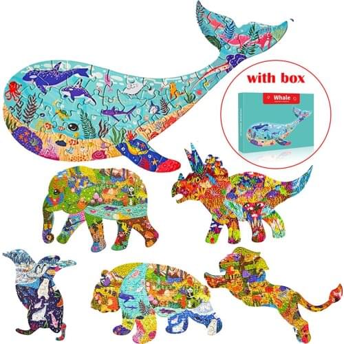 Animal Shaped Cardboard Jigsaw Puzzle 3D Toys For Adults Kids Educational Christmas Gifts Panda Lion Whale Triceratops Dinosaur