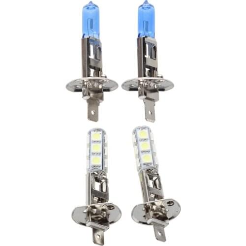 2 Xh1 Xenon Hid Super White Headlight Bulbs Bulb Car & 2 Pcs Auto Light Headlight Lamp H1 White 13 SMD 5050 LED Chips