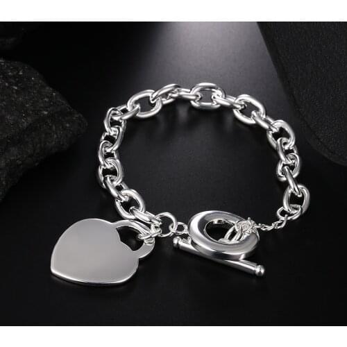 Hot new 925 sterling silver Bracelets for women hanging Simple heart card chain Wedding party lady gifts fashion Jewelry