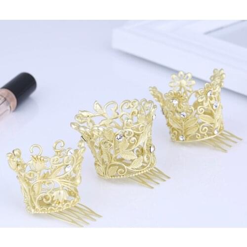 Matte Gold Color Kids Girls Crown Tiara Hair Comb Wedding Birthday Prom Hair Accessories Mini Circle Round Princess Tiaras