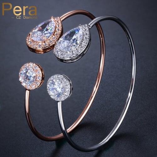 Pera Fashion Adjustable Open Cuff Style Jewelry Big Water Cut and Round Shape Cubic Zirconia Elegant Bangle for Lover Gift Z022