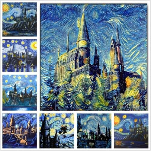 Van Gogh Diamond Painting Kits 5D DIY Full Round With AB Drill Painting Diamond Mosaic Diamond Embroidery Castle Unique Gift Art