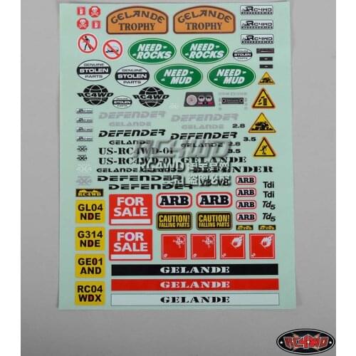 Gelande Decal Sheet sticker For 1/10 RC Cralwer Tamiya RC8WD YJ Wranger Hilux AXIAL SCX10 TF2 D90 D110 TRX4 JRAXXAS RC PG4 SR4