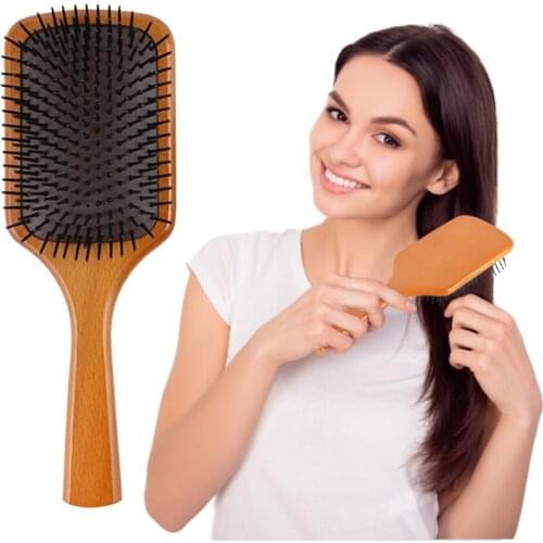 Natural Wooden Paddle Hair Brush Women Comfortable Massage Comb Anti-static Detangling Reduce Hair Loss Styling Tool Hair Care