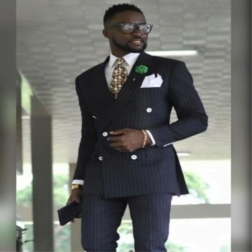 Latest Coat Pant Designs Black Double Breasted Stripe Men Suit Slim Fit 2 Piece Tuxedo Custom Groom Prom Blazer Masculino