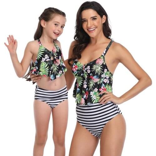 2020 New Mother And Daughter Swimsuit Summer Mommy Baby Swimwear Bikini Sets Women Baby Girls Clothes Family Matching Outfits