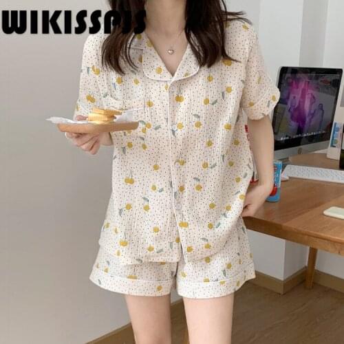 WIKISSPJS 2021 New Summer Cotton Hemp Casual Home Wear Short Sleeve Shorts Loose and Comfortable Pajamas Suit for Women