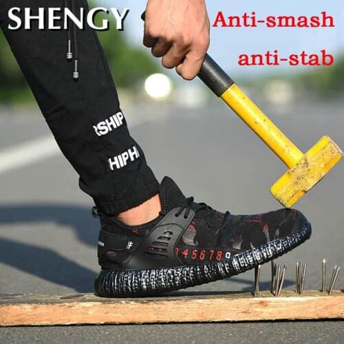 New Men Shoe Fashion Sneakers Steel Toe Cap Anti Smashing Protective Safety Shoes Men Flat Puncture Proof Work Boots Antislip