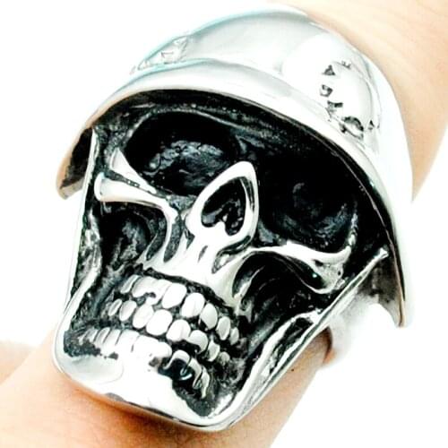 Patch Soldier Cap Skull Rings For Men Stainless Steel Fashion Charm Rock Style Jewelry Party Gifts HR400
