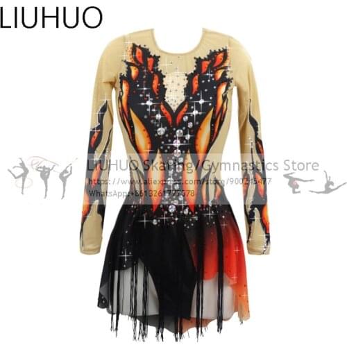 Ice Figure Skating dress Girls Rhythmic Gymnastics costumes ballroom elastic net tassels Skirt Competition skate dress for Girls