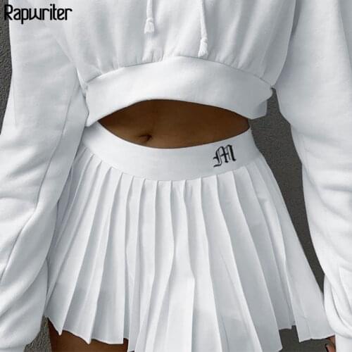 Rapwriter Preppy Style 2020 Letter Embroidery High Waist Mini Skirt Woman Fashion Korean White Pleated Skirt Short femme faldas