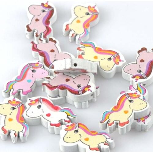 Mix Unicorn Licorne Pattern Wooden Spacer Beads For Jewelry making DIY 20pcs 30x18mm MT2025X