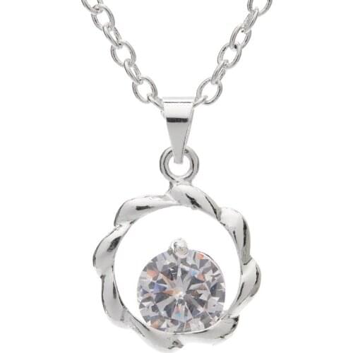 Crown Pattern Romantic Purple Cubic Zirconia Pendant Necklace Valentine 's Day Gift D008
