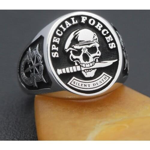 United States Army Special Forces Green Berets Skull 925 Sterling Silver Ring