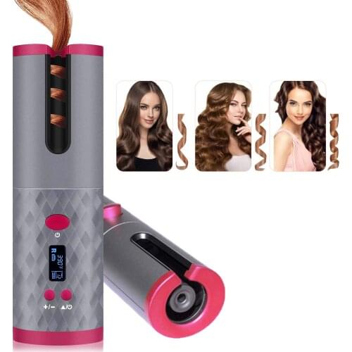 300-390°F Auto Cordless Hair Curler USB Rechargeable Curling Iron Wand Air Curler With LCD Display Ceramic Wireless Curling Iron