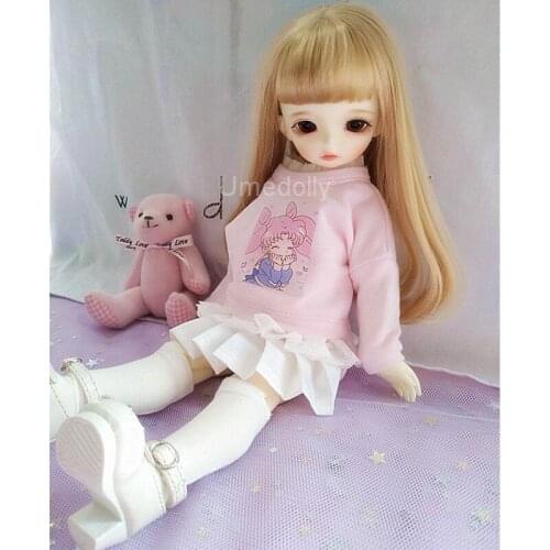 1 Set Cute Pink Cartoon Long-Sleeve Sweater + Skirt for 1/6 BJD Doll Clothes