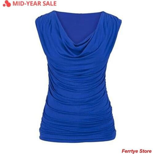 Plus Size X-5XL Sleeveless V-neck Pleated Pure Color Casual Slim Tops 2020 Summer Womens Fashion Women Clothes