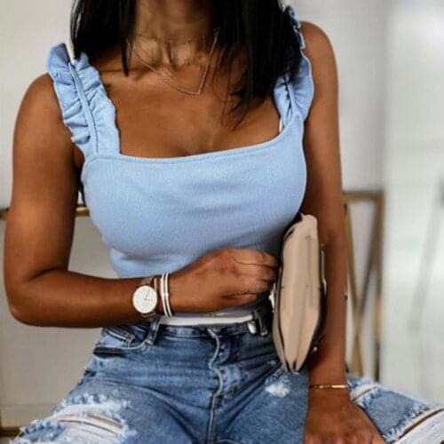 Tops Women Tops Women Fashion Square Neck Sleeveless Ruffled Straps Backless Slim Sexy White Top футболки женские летние
