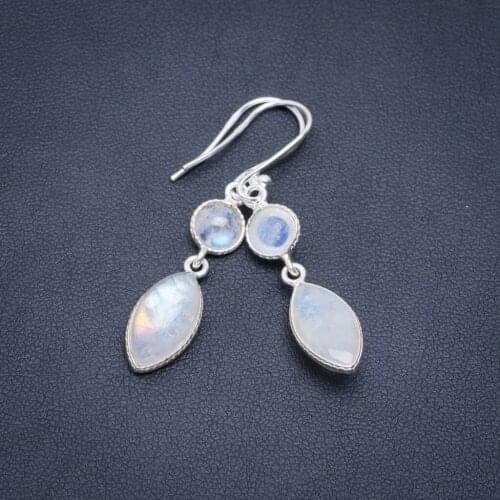Natural Rainbow Moonstone Handmade Unique 925 Sterling Silver Earrings 1.75" A2334