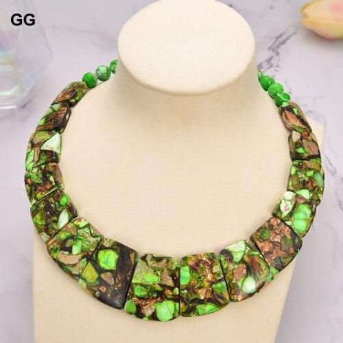 GuaiGuai Jewelry 18'' Green Color Sea Sediment Imperial Jasper Graduated Necklace