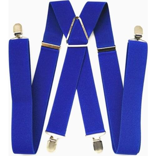 BD054-Large size Royal blue Adult suspender 3.5 width 4 clips on women brace adjustable elastic X back pants suspender for men