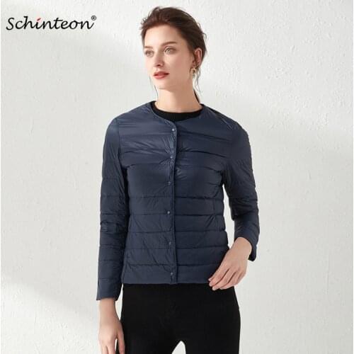 2020 Schinteon Women Ultra Light Down Jacket 90% White Duck Down Slim Coat Thin Inner Bottoming Short Garment Autumn New Arrival