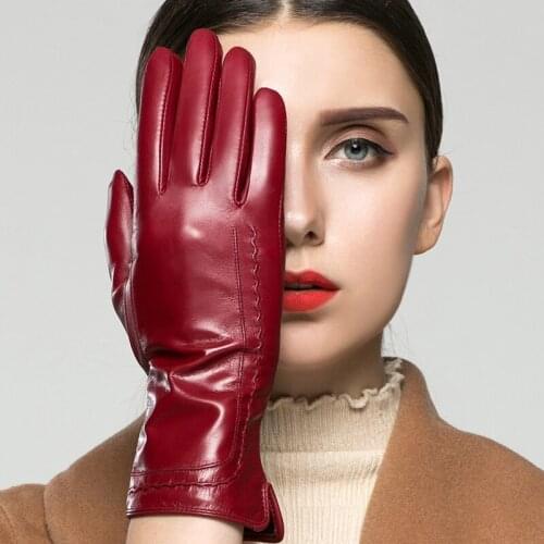Winter women genuine leather gloves female Winter keep warm sheepskin gloves womens fashion gloves Free shipping
