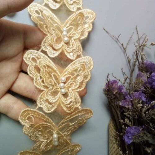 10x Gold Butterfly Pearl Embroidered Lace Trim Ribbon Fabric Handmade DIY Sewing Craft For Costume Hat Shoes Decoration
