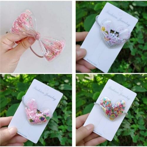 16pcs/lot Quicksand Girl Hair Rope Heart Cute Princess Quicksand Transparent Colored Bow Hair Accessories for Children Best Gift