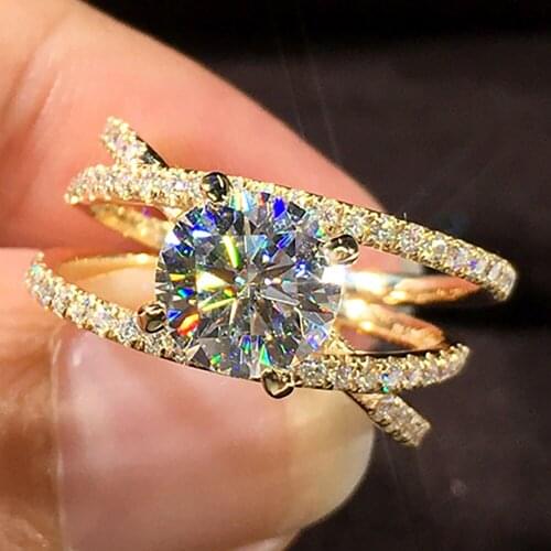 18K Gold Women Ring Moissanite Diamonds 1 2 3 4 5 Carat Round 3 Circles Intersect Wedding Party Engagement Anniversary Ring