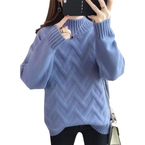 2021 Autumn Winter Korean Loose Female Sweater Plus Velvet Thick Sweater Womens Knit Base Sweater Casual Pullover Warm Sweater