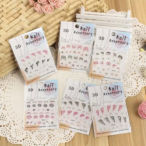 30PCS/Lot 3D Nail Art Sticker YM121-150 (30designs) Nail Art 3D Sticker Gold /White Flowers + Lace French Style Glitter Decal